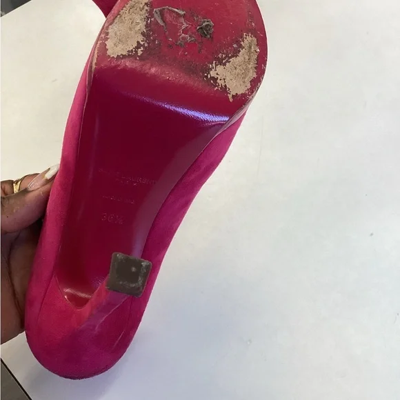 Saint Laurent Pink Suede and Patten Leather Heels - Picture 7 of 7